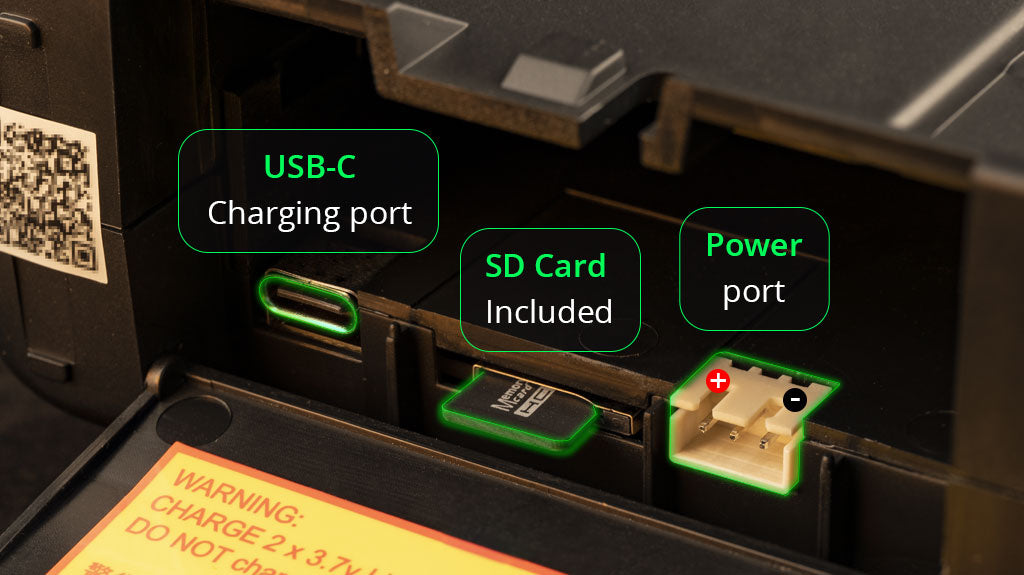 TX12 MK2 with USB-C charging port, SD card and power port.