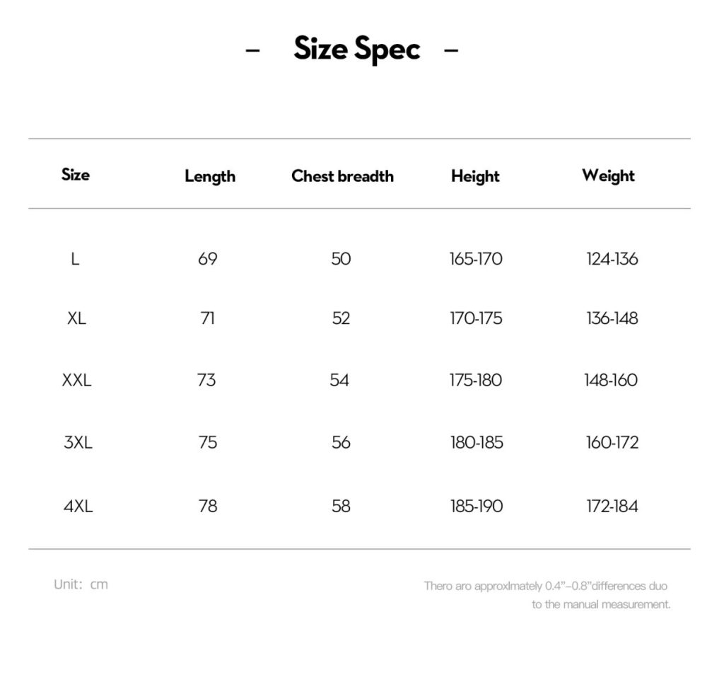 OMPHObby t-shirt size guide