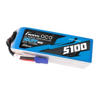 Gens ace G-Tech 5100mAh 22.2V 80C 6S1P Lipo Battery EC5