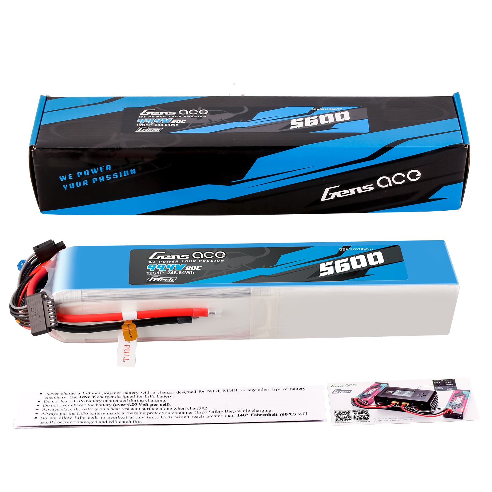 Gens ace G-Tech 5600mAh 44.4V 80C 12S1P Lipo Battery – Bild 3