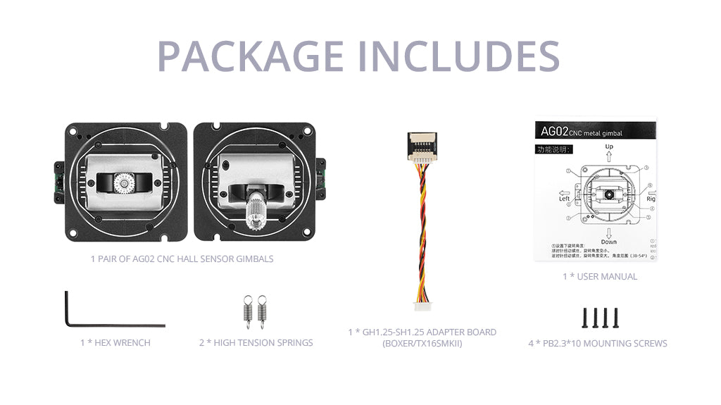 AG02 CNC Hall Gimbals for TX15 & TX16S & Boxer Radio