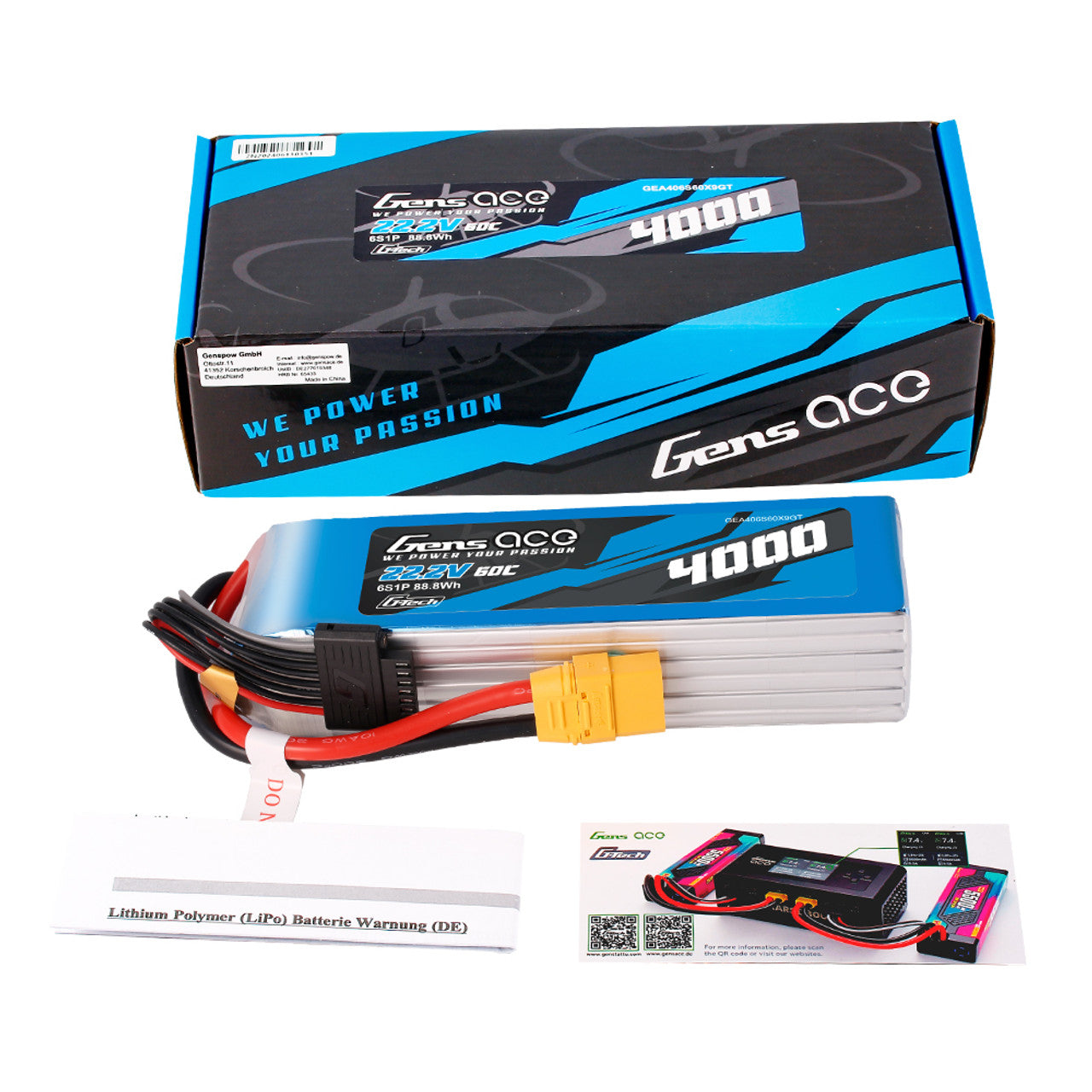 Gens ace G-Tech 4000mAh 22.2V 60C 6S1P Lipo Battery XT90 – Image 3